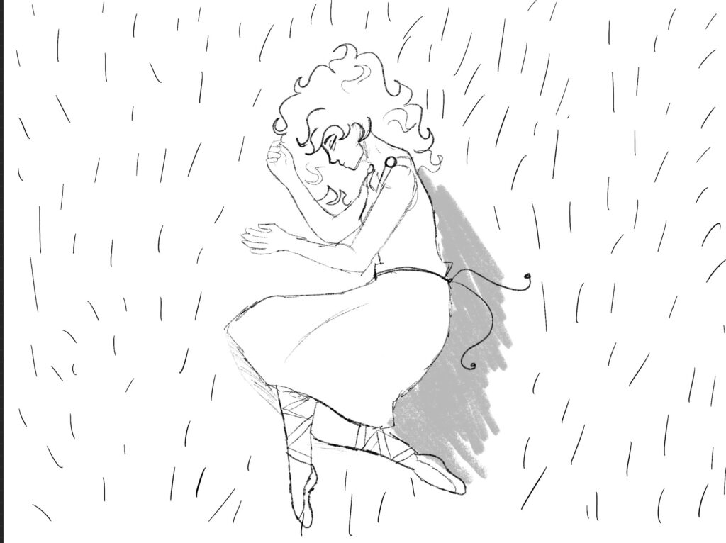 Psyche, consumed by the curse Persephone put inside the box, collapses onto the forest floor, forever in a deep sleep. She waits for her beloved Cupid to rescue her.